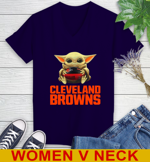 NFL Football Cleveland Browns Baby Yoda Star Wars Shirt Women's V-Neck T-Shirt 4