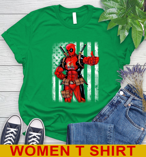 MLB Baseball Miami Marlins Deadpool American Flag Shirt Women's T-Shirt 7