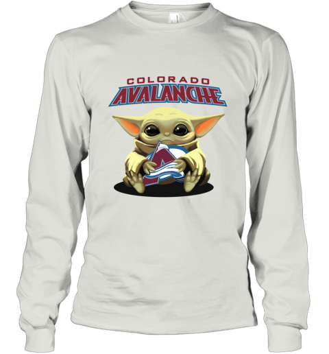 uvcz baby yoda hugs the colorado avalanche long sleeve tee 14 front ash
