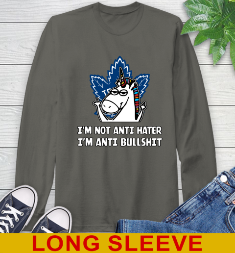 Toronto Maple Leafs NHL Hockey Unicorn I'm Not Anti Hater I'm Anti Bullshit Long Sleeve T-Shirt 8