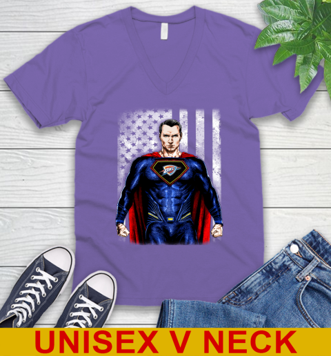 NBA Basketball Oklahoma City Thunder Superman DC Shirt V-Neck T-Shirt - Image 9
