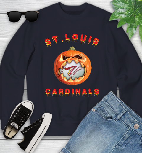 MLB St.Louis Cardinals Halloween Pumpkin Baseball Sports Youth Sweatshirt 3