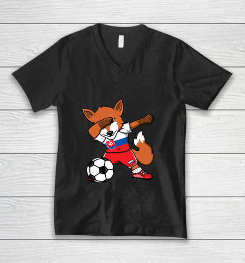 Dabbing Fox Slovakia Soccer Fans Jersey Slovak Football Fan V-Neck T-Shirt