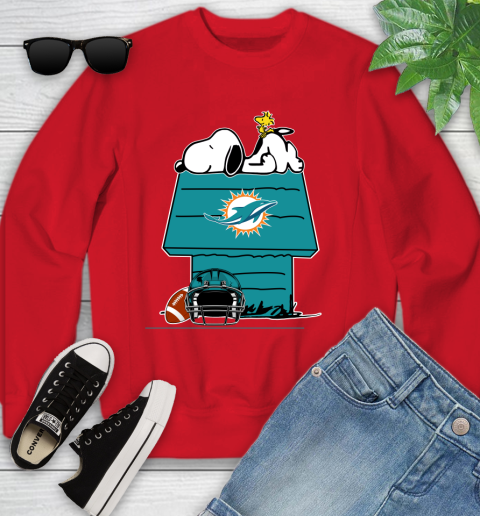 Miami Dolphins NFL Football Snoopy Woodstock The Peanuts Movie Youth Sweatshirt 9