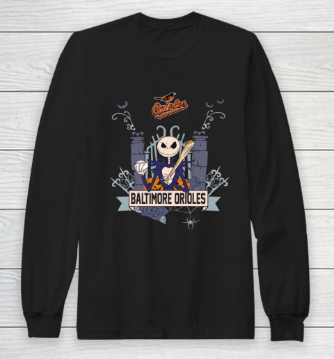MLB Baltimore Orioles Baseball Jack Skellington Halloween Long Sleeve T-Shirt