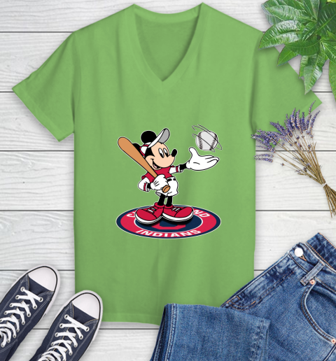 MLB Baseball Cleveland Indians Cheerful Mickey Disney Shirt Women's V-Neck T-Shirt 9