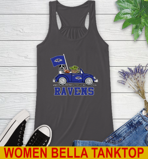 NFL Football Baltimore Ravens Darth Vader Baby Yoda Driving Star Wars Shirt Racerback Tank 12