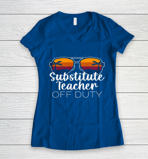 Substitute Teacher of the Deaf Off Duty Sunglasses Sunset Women's V-Neck T-Shirt 7
