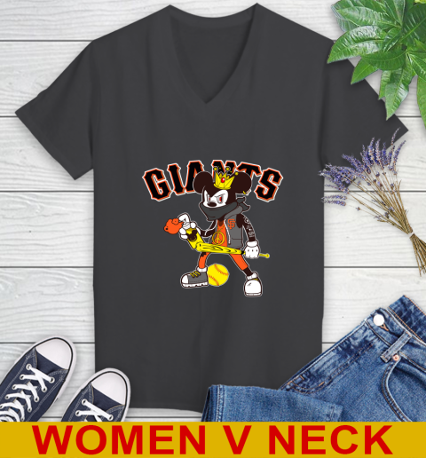 San Francisco Giants MLB Baseball Mickey Peace Sign Sports Women's V-Neck T-Shirt 10 San Francisco Giants MLB Baseball Mickey Peace Sign Sports Women's V-Neck T-Shirt - Image 10