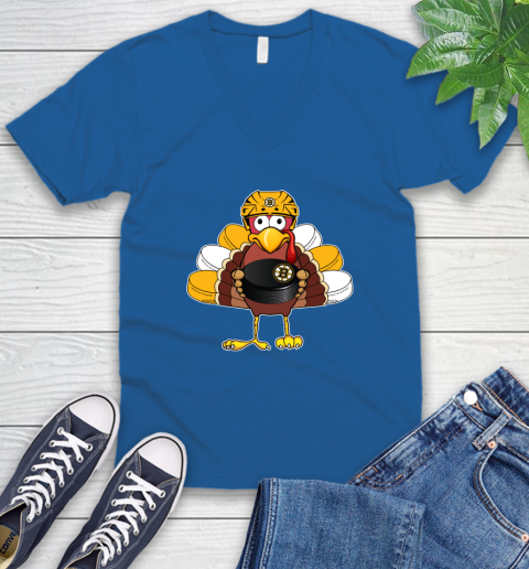 Boston Bruins Turkey Thanksgiving Day V-Neck T-Shirt 6