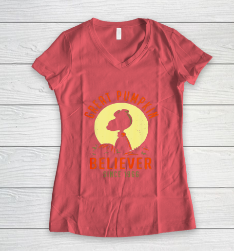 Peanuts Great Pumpkin believer since 1966 Halloween Women's V-Neck T-Shirt 4