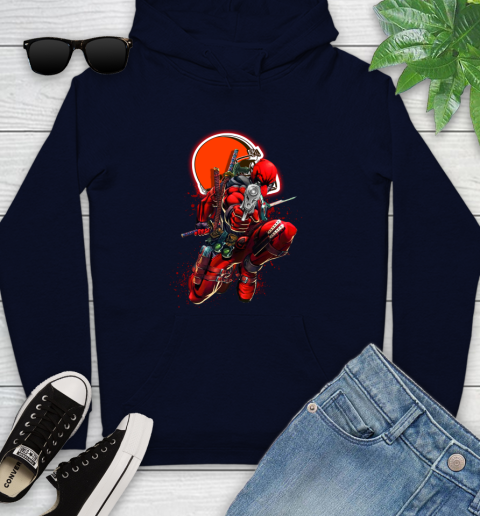 NFL Deadpool Marvel Comics Sports Football Cleveland Browns Youth Hoodie 4