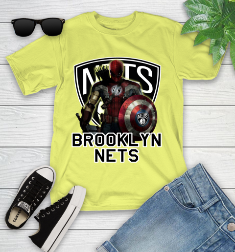 Brooklyn Nets NBA Basketball Captain America Thor Spider Man Hawkeye Avengers Youth T-Shirt 8