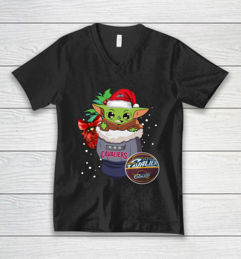 Cleveland Cavaliers Christmas Baby Yoda Star Wars Funny Happy NBA V-Neck T-Shirt