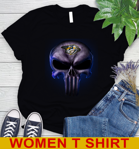 Nashville Predators NHL Hockey Punisher Skull Sports Women's T-Shirt
