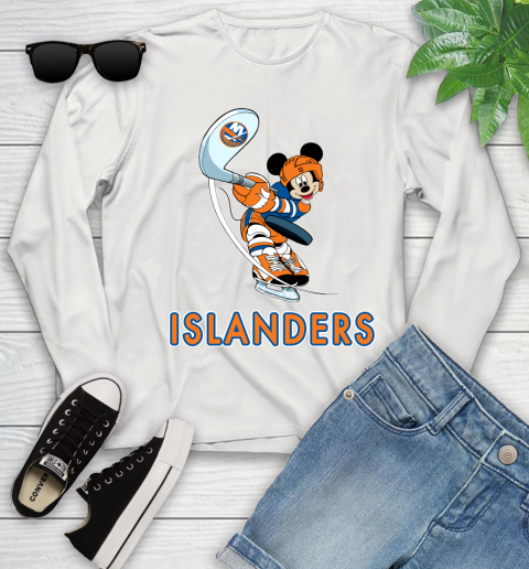 NHL Hockey New York Islanders Cheerful Mickey Mouse Shirt Youth Long Sleeve 12