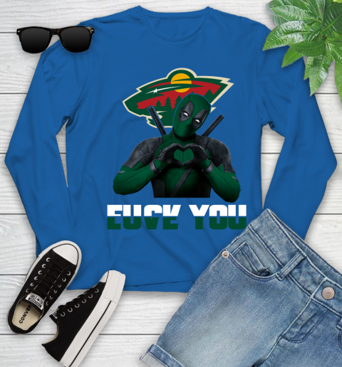NHL Minnesota Wild Deadpool Love You Fuck You Hockey Sports Youth Long Sleeve 10