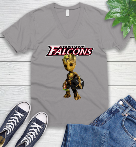Atlanta Falcons NFL Football Groot Marvel Guardians Of The Galaxy V-Neck T-Shirt 4
