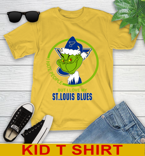 St.Louis Blues NHL Christmas Grinch I Hate People But I Love My Favorite Hockey Team Youth T-Shirt 8