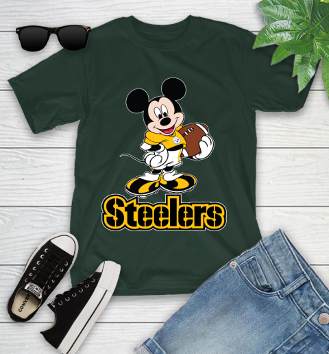NFL Football Pittsburgh Steelers Cheerful Mickey Mouse Shirt Youth T-Shirt 5