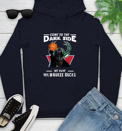 NBA Come To The Dark Side We Have Milwaukee Bucks Star Wars Darth Vader Basketball Youth Hoodie 3