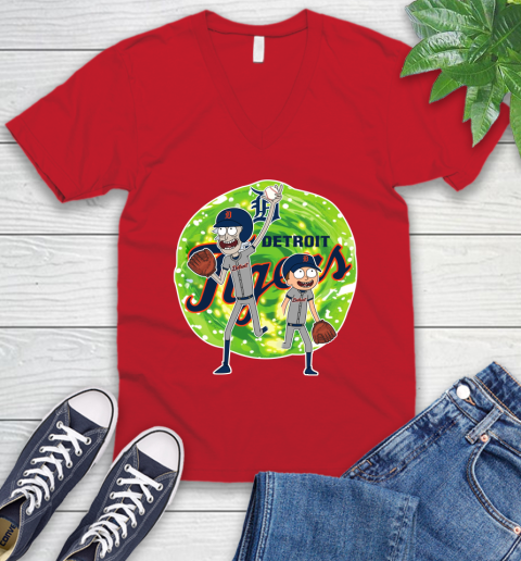 MLB Detroit Tigers Rick And Morty Baseball Sports V-Neck T-Shirt 7