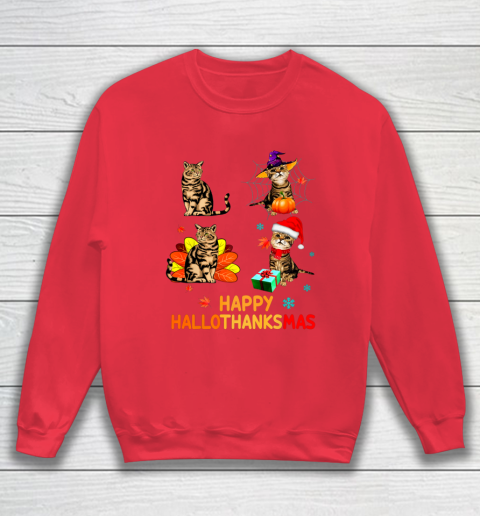 Cat Halloween Thanksgiving Christmas Happy Hallothanksmas Sweatshirt 7