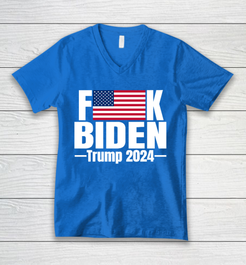 Fuck Biden American Flag Trump 2024 V-Neck T-Shirt 5