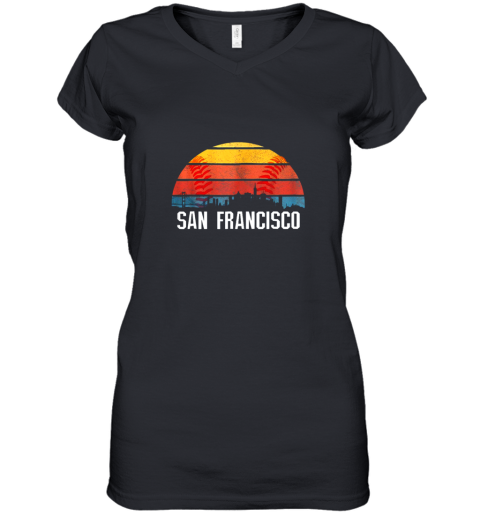 San Francisco Baseball Downtown Skyline Bay Area Fan Women's V-Neck T-Shirt