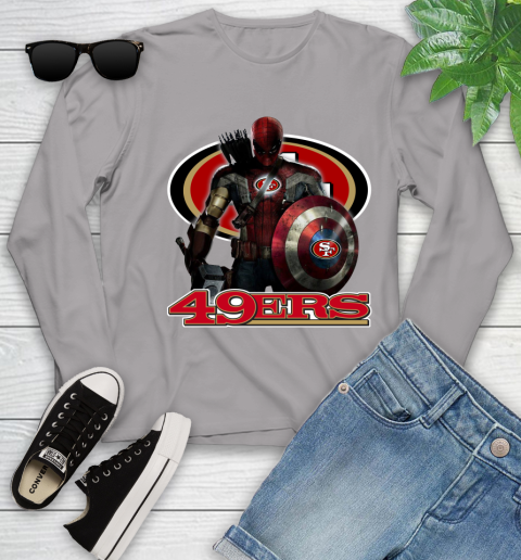 NFL Captain America Thor Spider Man Hawkeye Avengers Endgame Football San Francisco 49ers Youth Long Sleeve 5