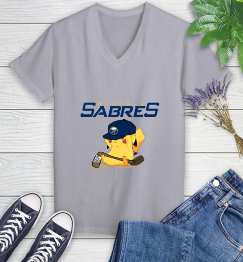 NHL Pikachu Hockey Sports Buffalo Sabres Women's V-Neck T-Shirt 4