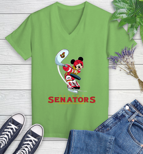 NHL Hockey Ottawa Senators Cheerful Mickey Mouse Shirt Women's V-Neck T-Shirt 9