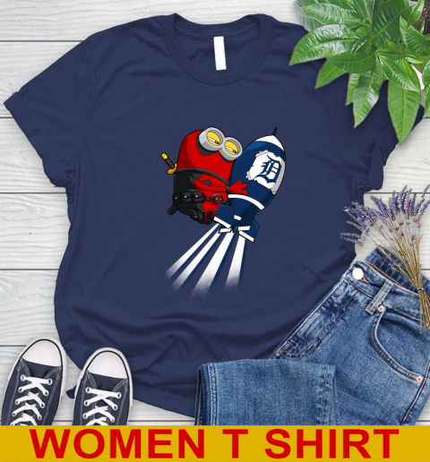 MLB Baseball Detroit Tigers Deadpool Minion Marvel Shirt Women's T-Shirt 12