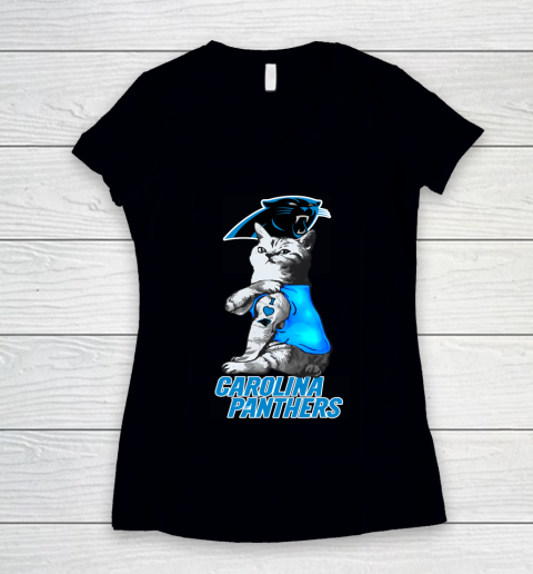 NFL Football My Cat Loves Carolina Panthers Women's V-Neck T-Shirt