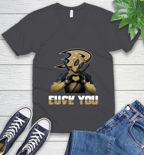 NHL Deadpool Love You Fuck You Hockey Sports V-Neck T-Shirt 4