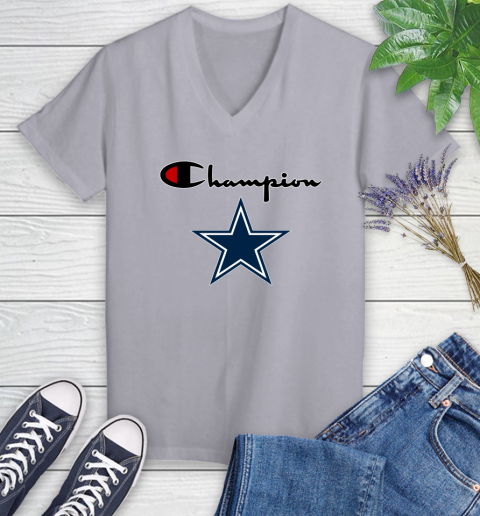 NFL Football Dallas Cowboys Champion Shirt Women's V-Neck T-Shirt 2