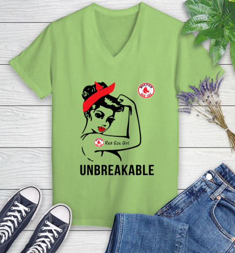 MLB Boston Red Sox Girl Unbreakable Baseball Sports Women's V-Neck T-Shirt 6