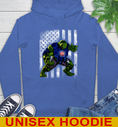 Chicago Cubs Hulk Marvel Avengers MLB Baseball American Flag Hoodie 9