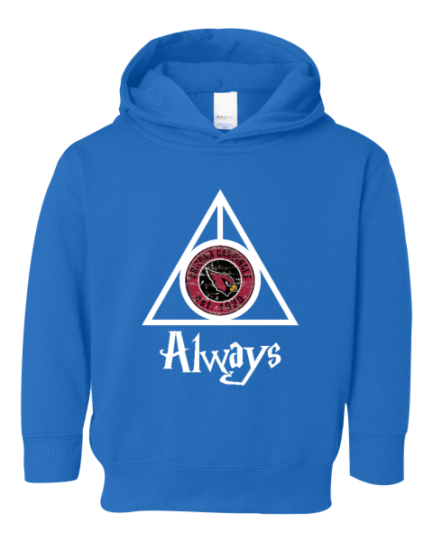 1kux always love the arizona cardinals x harry potter mashup toddler pullover hoodie 3326 158 front vintage royal