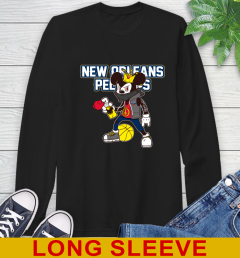New Orleans Pelicans NBA Basketball Mickey Peace Sign Sports Long Sleeve T-Shirt 2