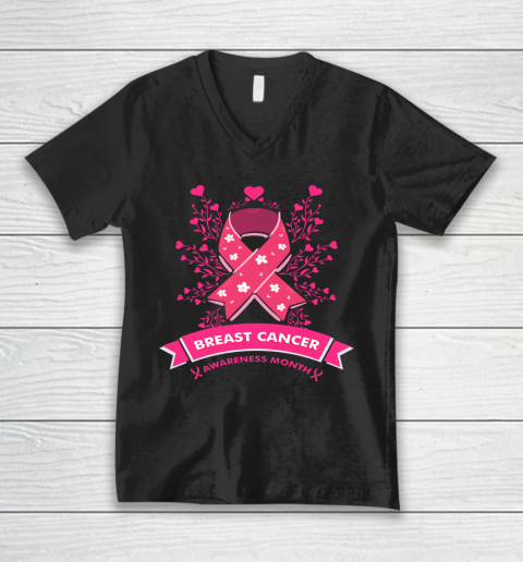 Breast Cancer Awareness Month Pink Ribbon V-Neck T-Shirt