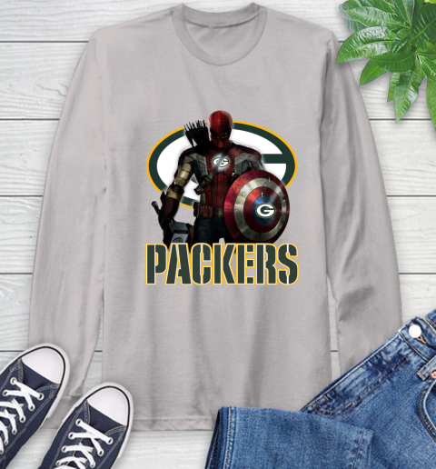 NFL Captain America Thor Spider Man Hawkeye Avengers Endgame Football Green Bay Packers Long Sleeve T-Shirt 12