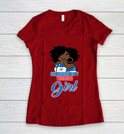 Oklahoma City Thunder Girl NBA Women's V-Neck T-Shirt 10