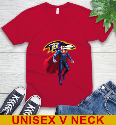 NFL Superman DC Sports Football Baltimore Ravens V-Neck T-Shirt 7