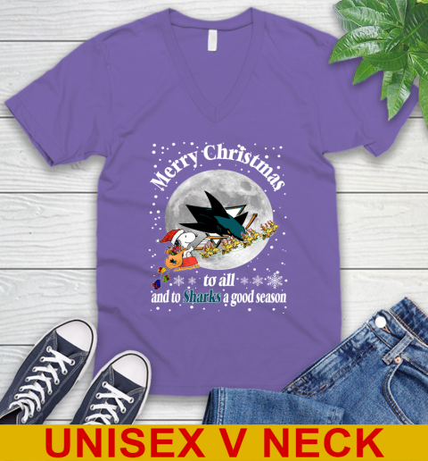 San Jose Sharks Merry Christmas To All And To Sharks A Good Season NHL Hockey Sports V-Neck T-Shirt 8