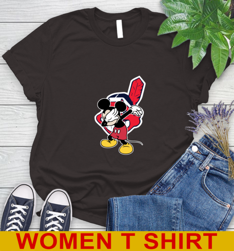 Cleveland Indians MLB Baseball Dabbing Mickey Disney Sports Women's T-Shirt 8