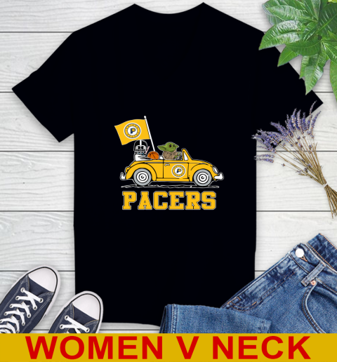 NBA Basketball Indiana Pacers Darth Vader Baby Yoda Driving Star Wars Shirt Women's V-Neck T-Shirt 2