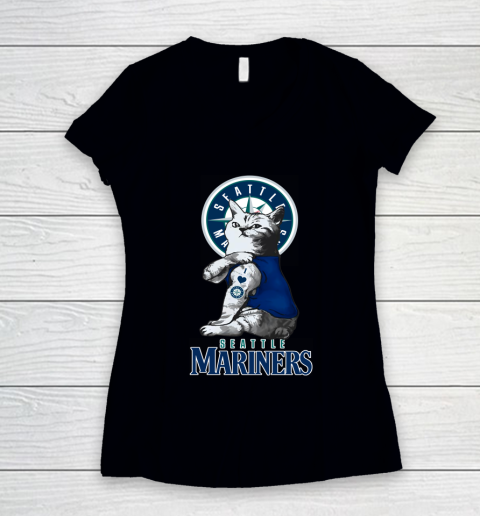 MLB Baseball My Cat Loves Seattle Mariners Women's V-Neck T-Shirt