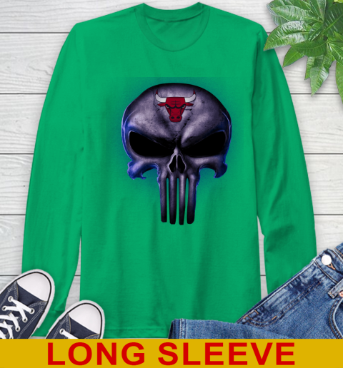 Chicago Bulls NBA Basketball Punisher Skull Sports Long Sleeve T-Shirt - Image 9