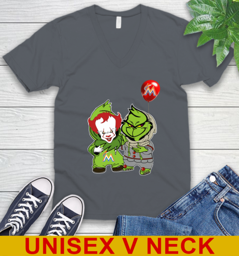 Baby Pennywise Grinch Christmas MLB Baseball Miami Marlins V-Neck T-Shirt 5
